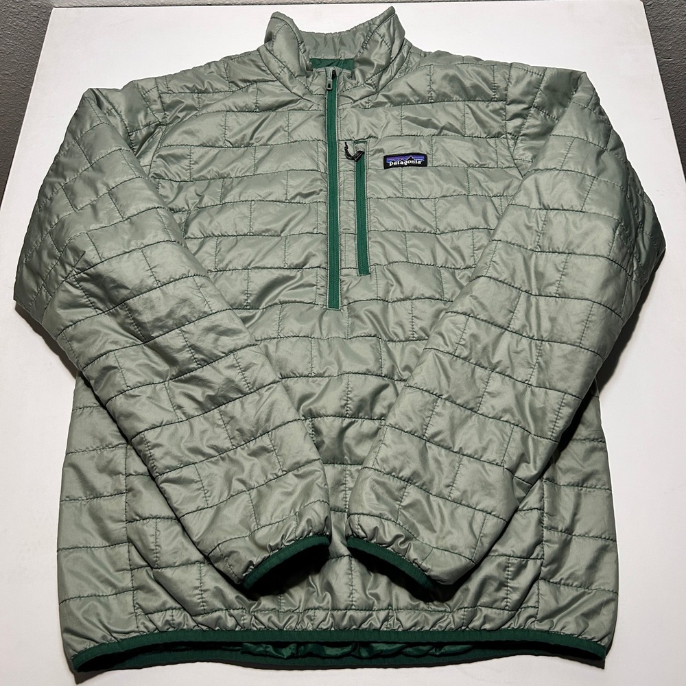 Patagonia Nano Puff Pullover Mens Medium Sage Green Quilted Half Zip Jacket